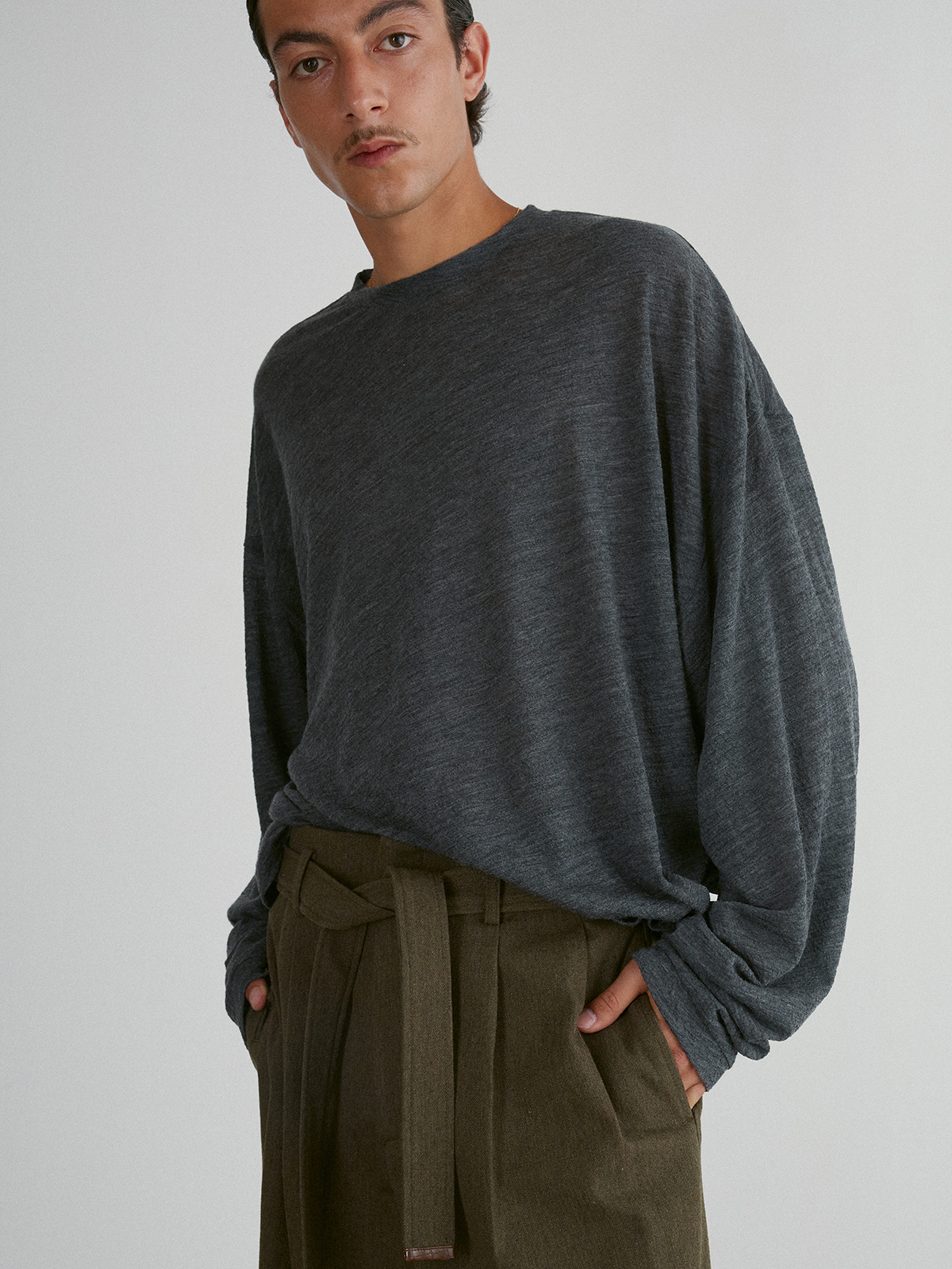 [RECTO]/☆24FW RC WOOL JERSEY OVERSIZED T-SHIRT/MELANGE GREY