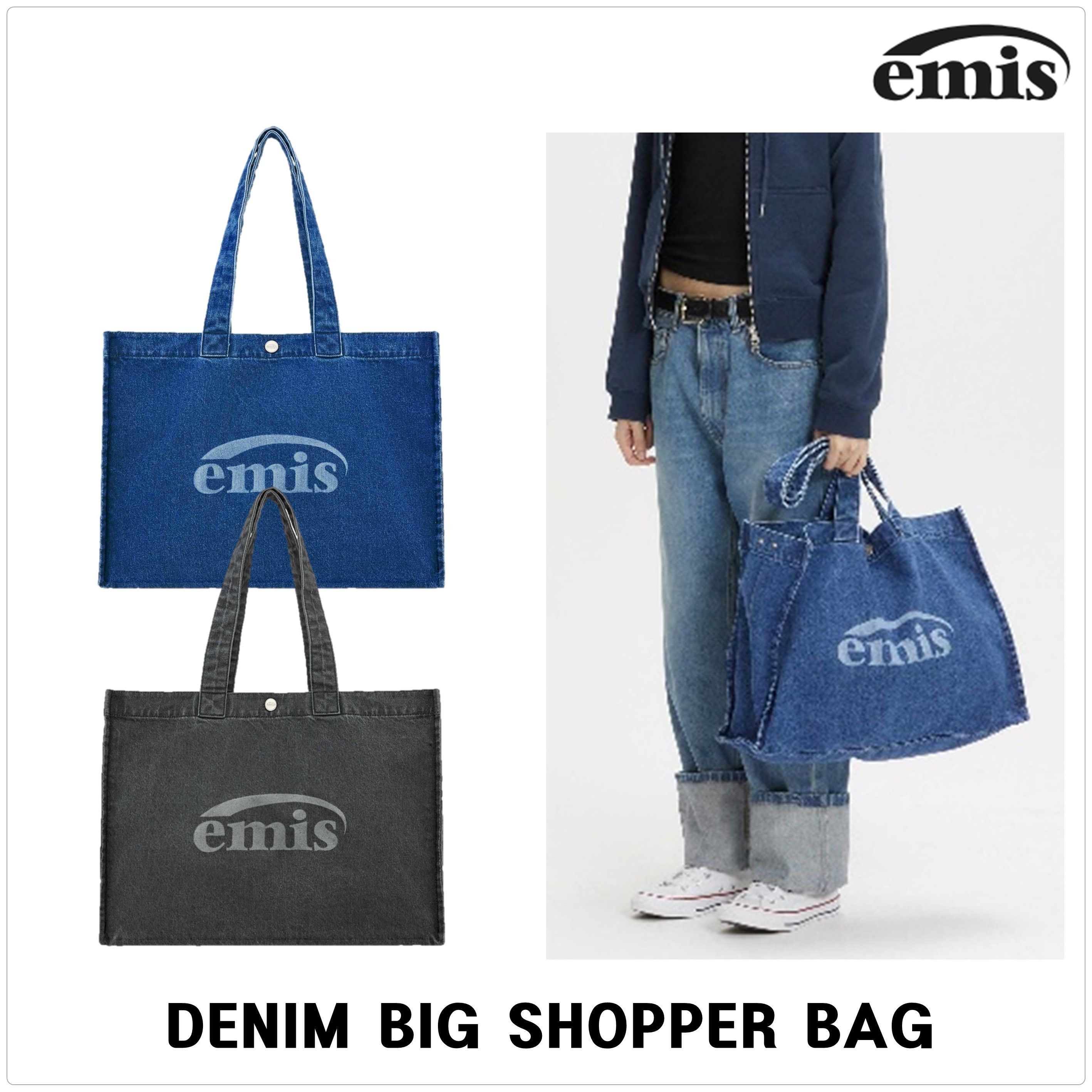 [EMIS] DENIM BIG SHOPPER バッグ★新作・24AW★人気★韓国★