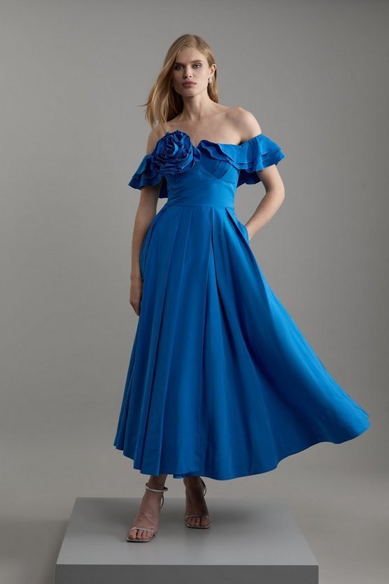 KAREN MILLEN* オフショルダー タフタ フリル マキシドレス ◇Karen Millen◇ オフショルダー タフタ フリル マキシドレス