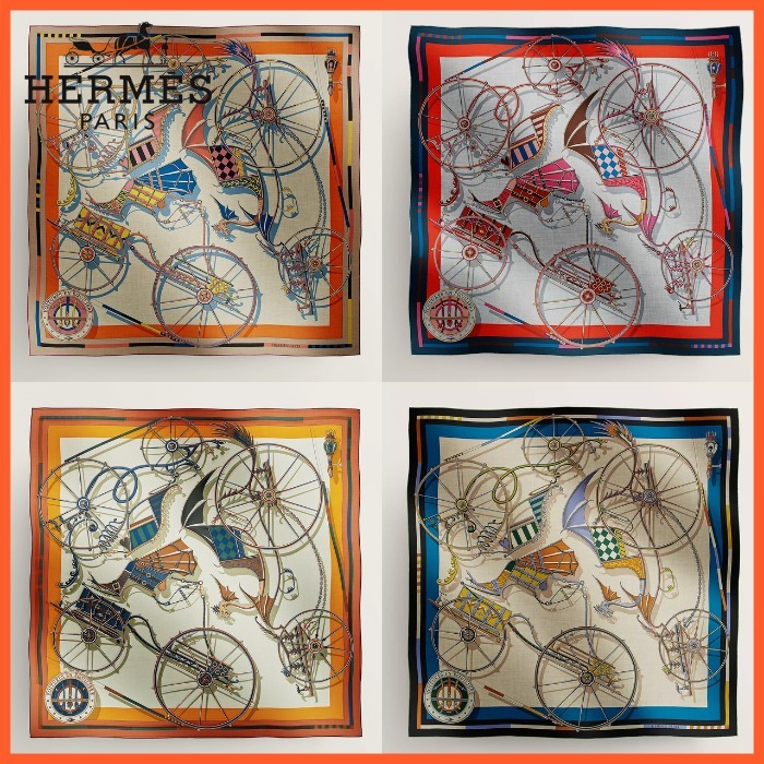 【エレガントに】HERMES Scialle 140 Voitures en Equilibre