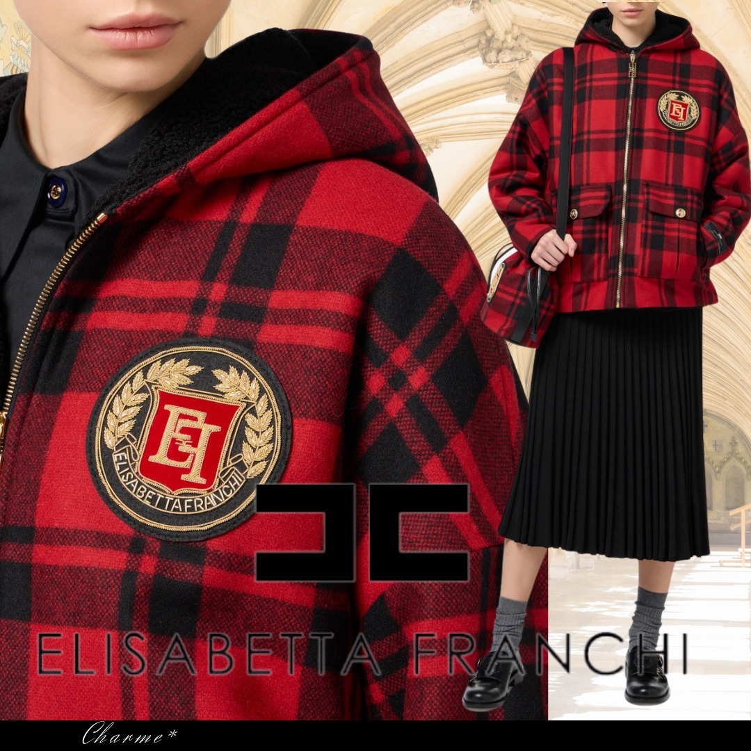 【ELISABETTA FRANCHI】タータンチェック ウール ジャケット
