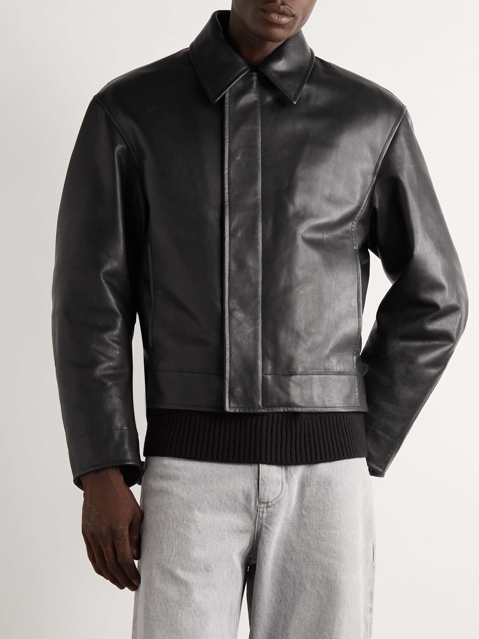 BOTTEGA VENETA】テクスチャードレザー ブルゾンジャケット