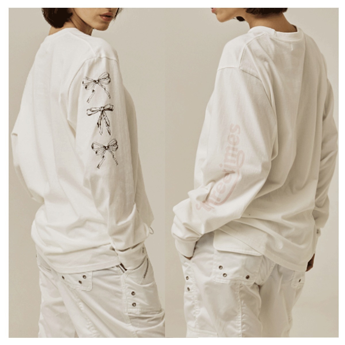 Tシャツ・カットソー threetimes Bow pink logo tee 4BNY238