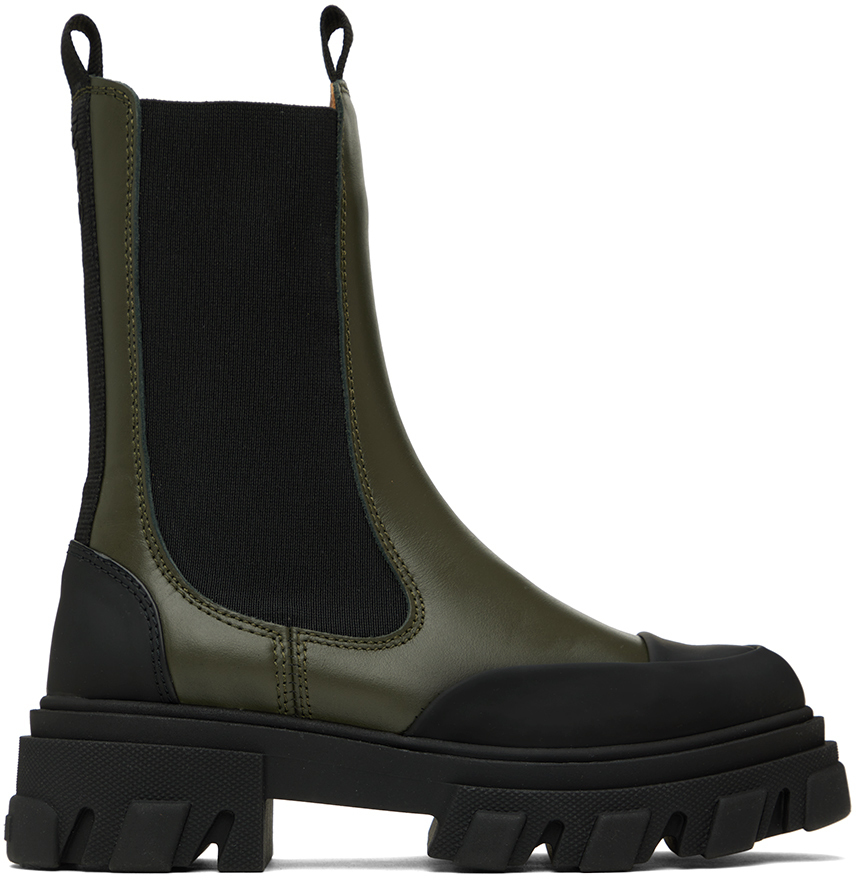 【関税込み】GANNI カーキ Cleated Mid チェルシーブーツ