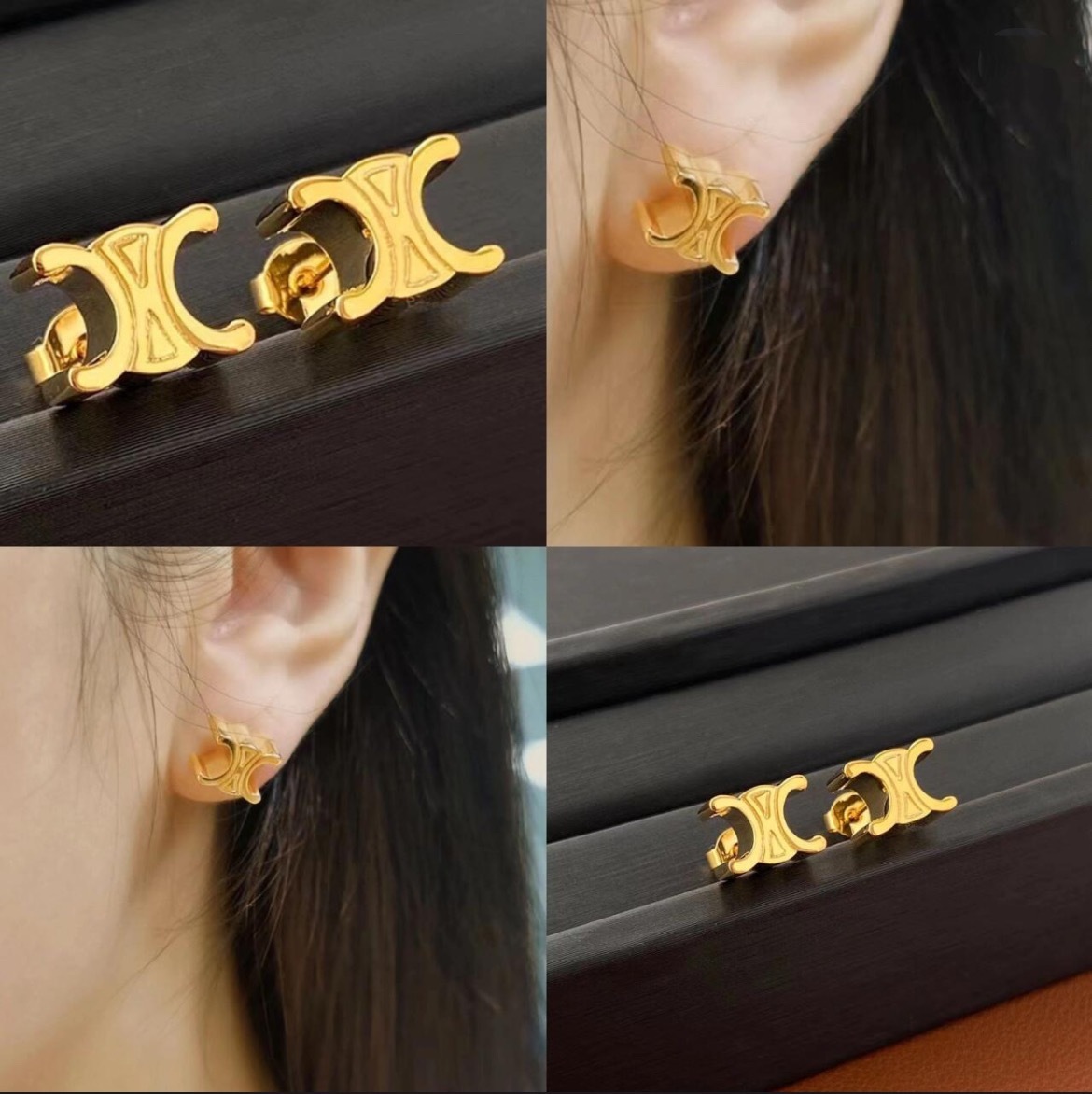 ロゴが可愛い♡】CELINE トリオンフ スタッズ / ピアス (CELINE