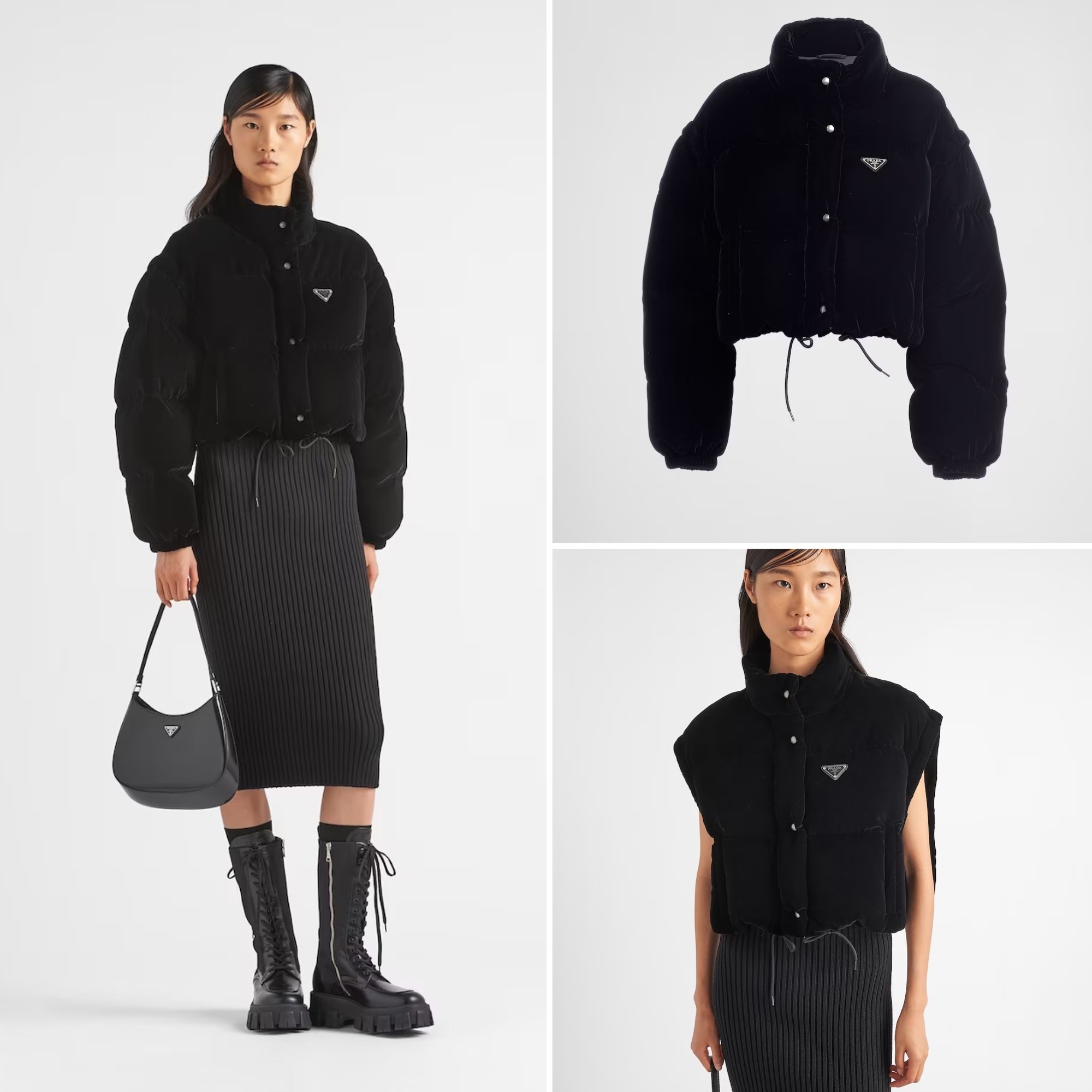 《送料無料》PRADA Convertible cropped velvet down jacket