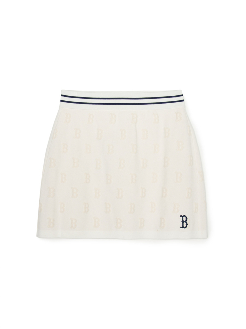 スカート MLB Korea Women's Classic Monogram Chenille A-Line Skirt BOS