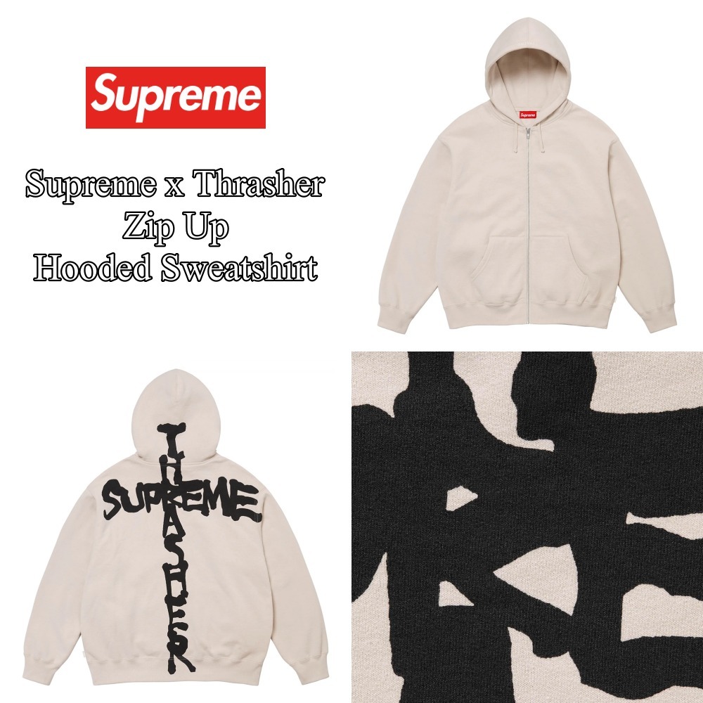 【Supreme x Thrasher】Zip Up Hooded Sweatshirt★Stone★24FW