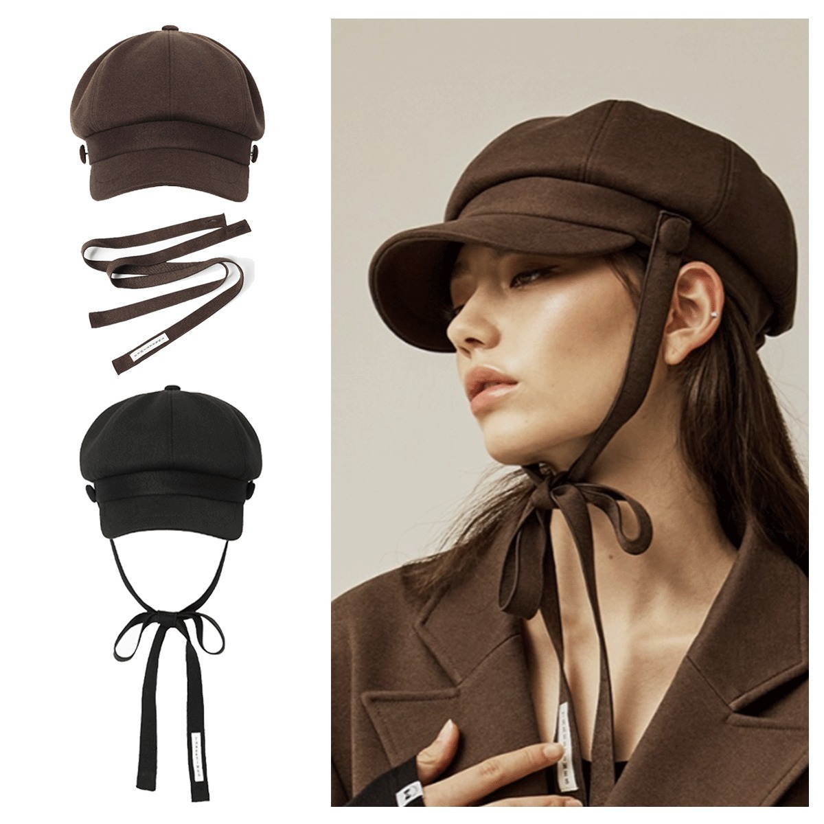 キャップ threetimes Strap newsboy cap 4BNY241