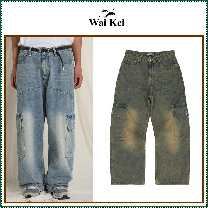 【Wai Kei】 Yellow washed cargo denim pants /追跡付