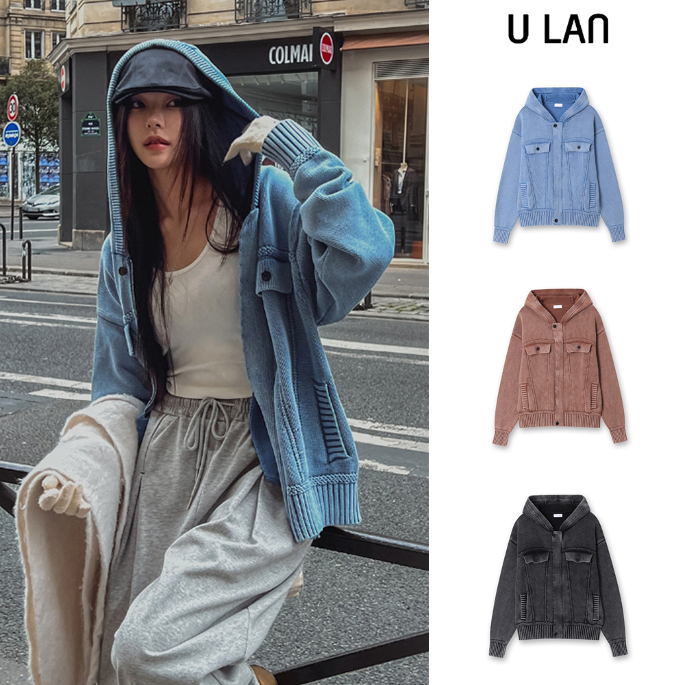 【U LAN】Demon Washing Knit Hood Jacket