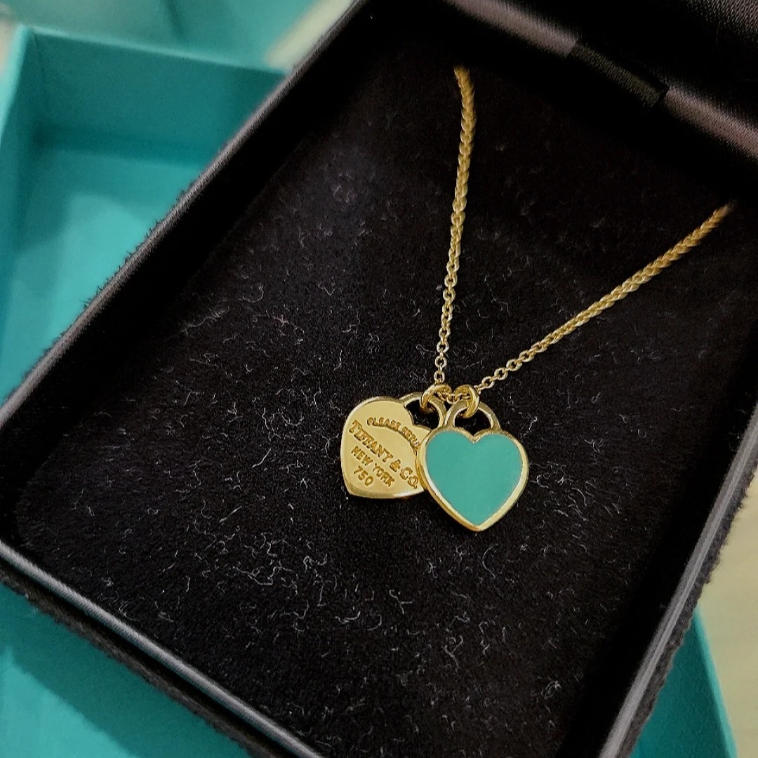 Tiffany & Co. ミニ ダブル ハート タグ ペンダント ゴールド