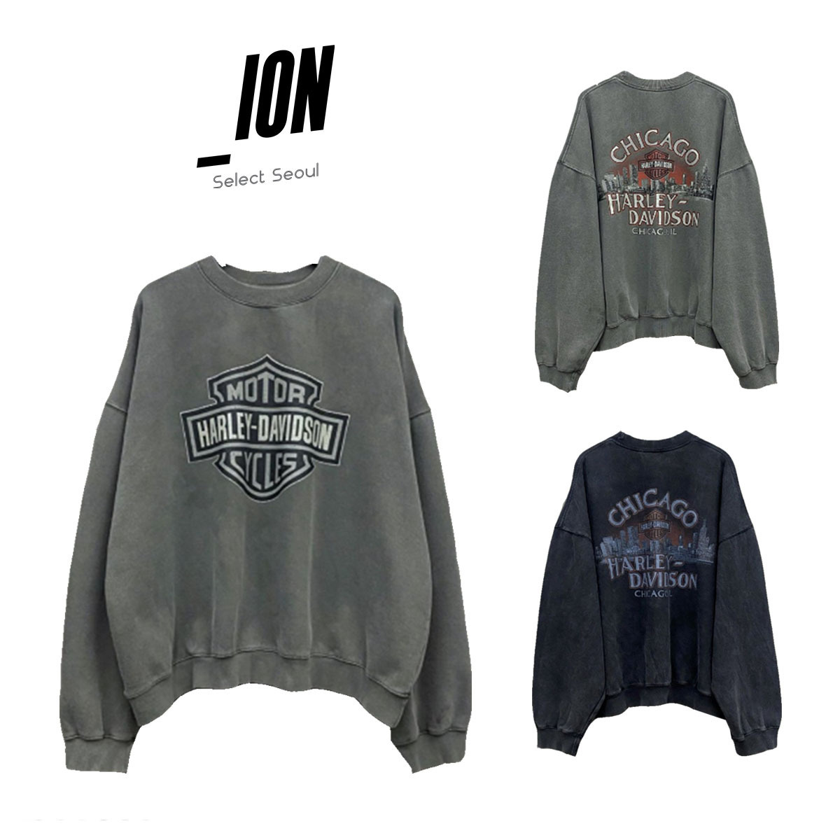 【IONSEOUL】Harley Davidson Logo Chicago T-Shirt 4JH529