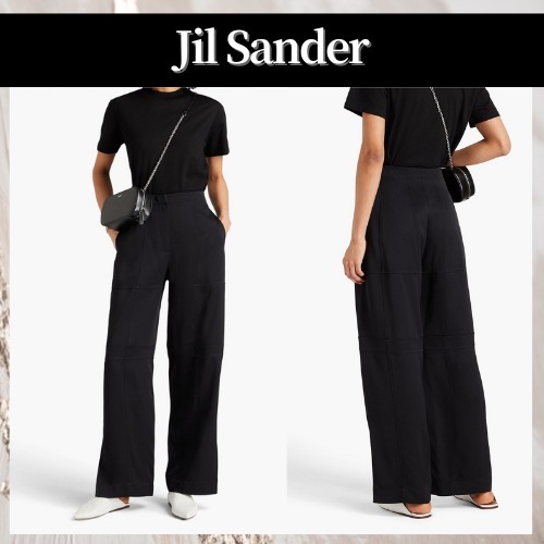 Jil Sander◆サテンツイル ワイドレッグパンツ ブラック