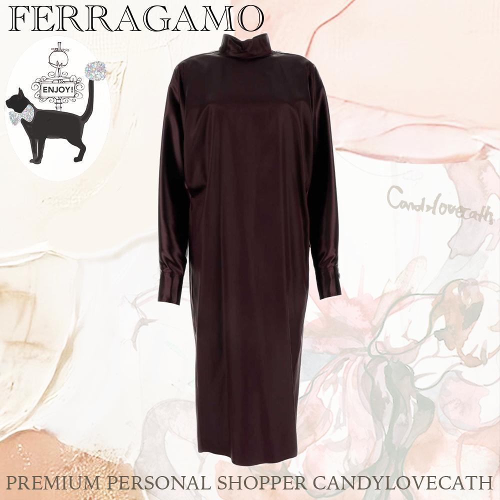 ワンピース SALVATORE FERRAGAMO Burgundy Satin Dress