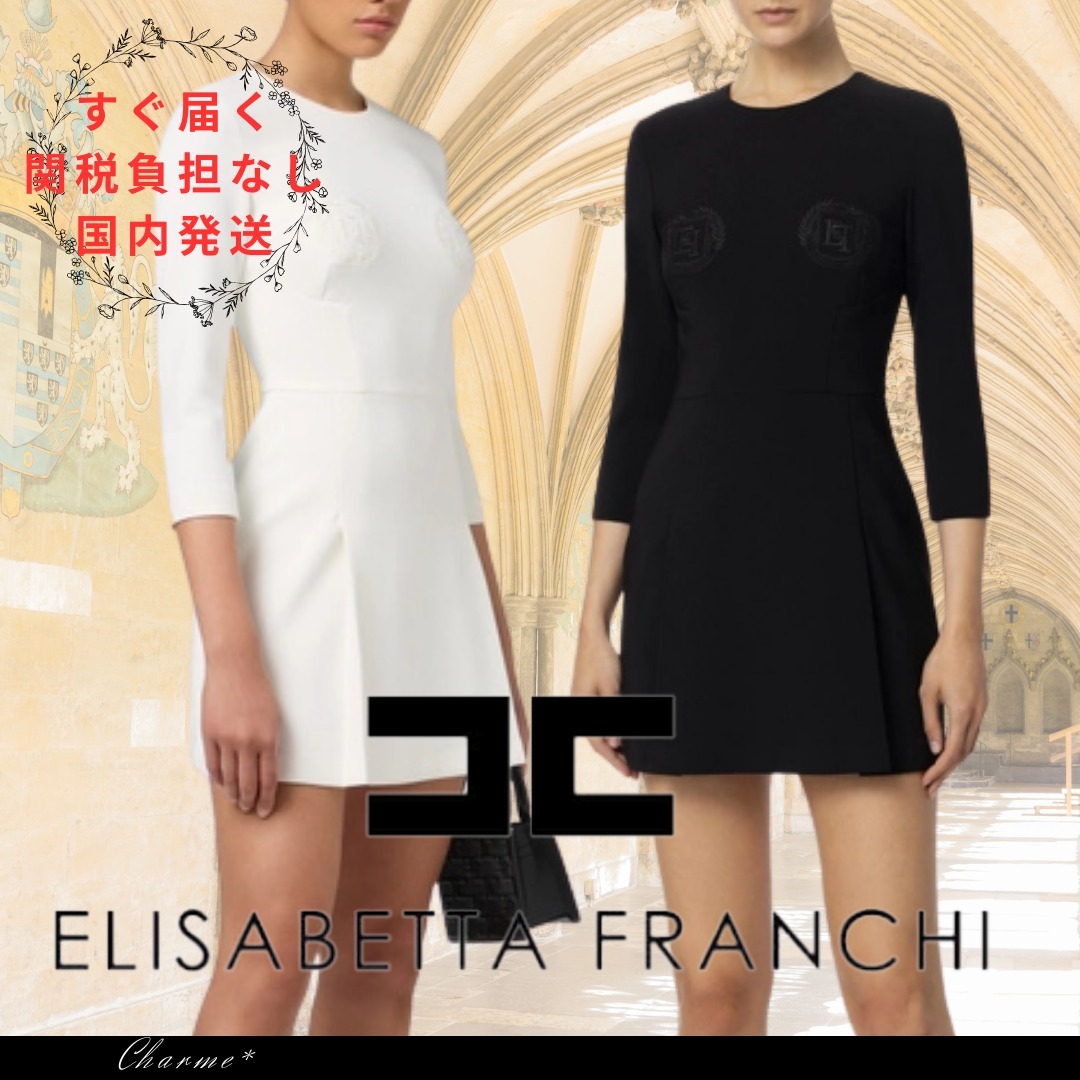 【すぐ届く】ELISABETTA FRANCHI 紋章刺繍 クレープミニドレス