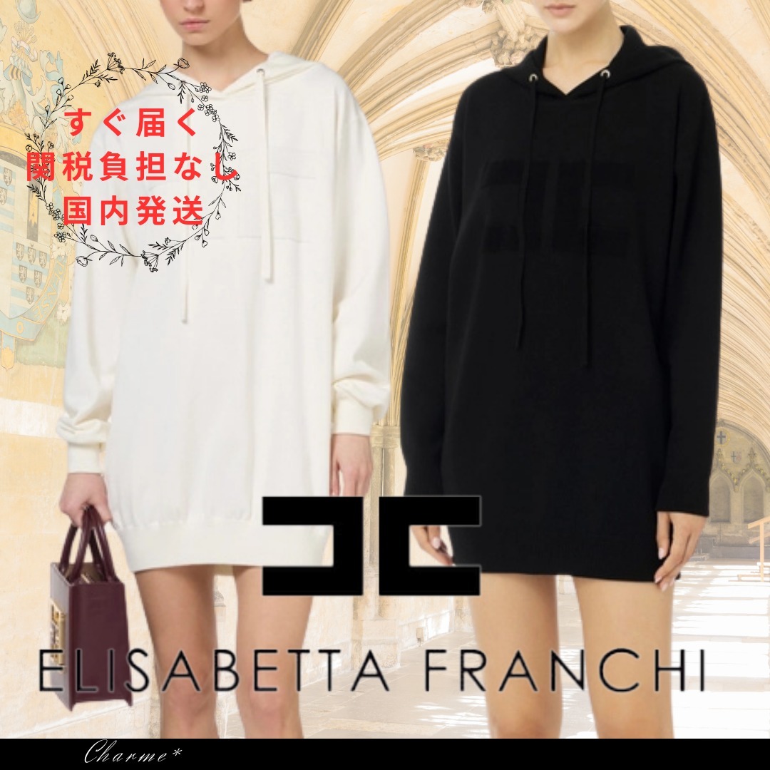 【すぐ届く】ELISABETTA FRANCHI ロゴ刺繍 スウェットワンピース
