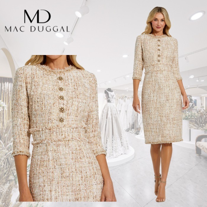 限定!!Mac Duggal ツイード 美ライン ミディドレス