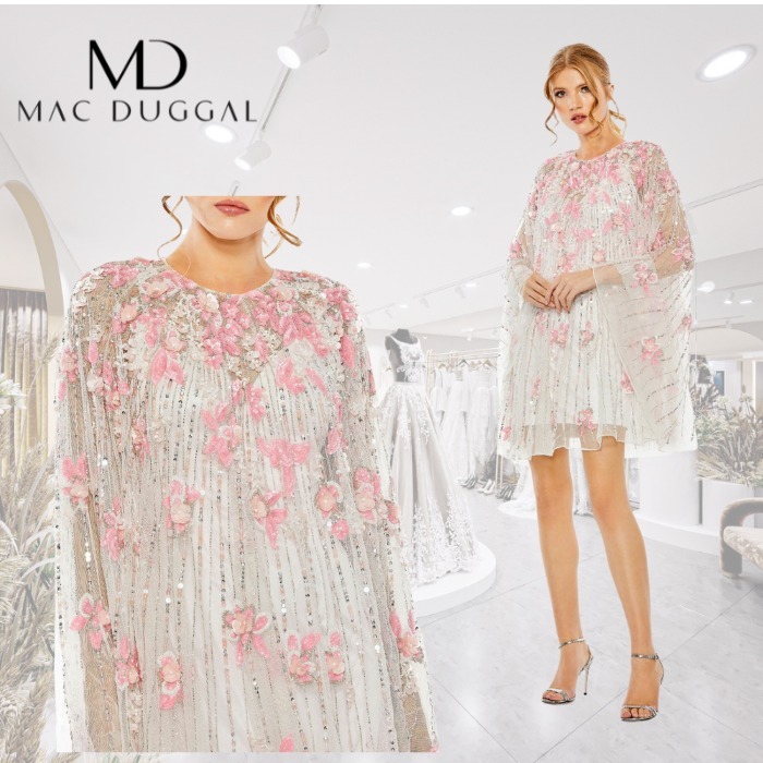 限定!!Mac Duggal ハイネック スパンコール ミディドレス