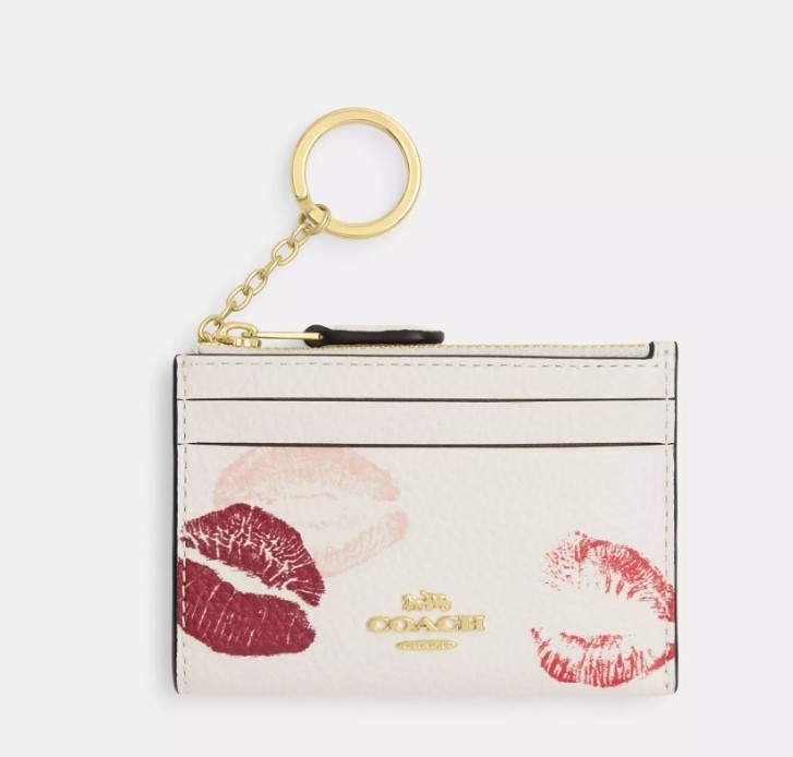 折りたたみ財布 COACH Mini Id Skinny Case With Lips Print CZ954