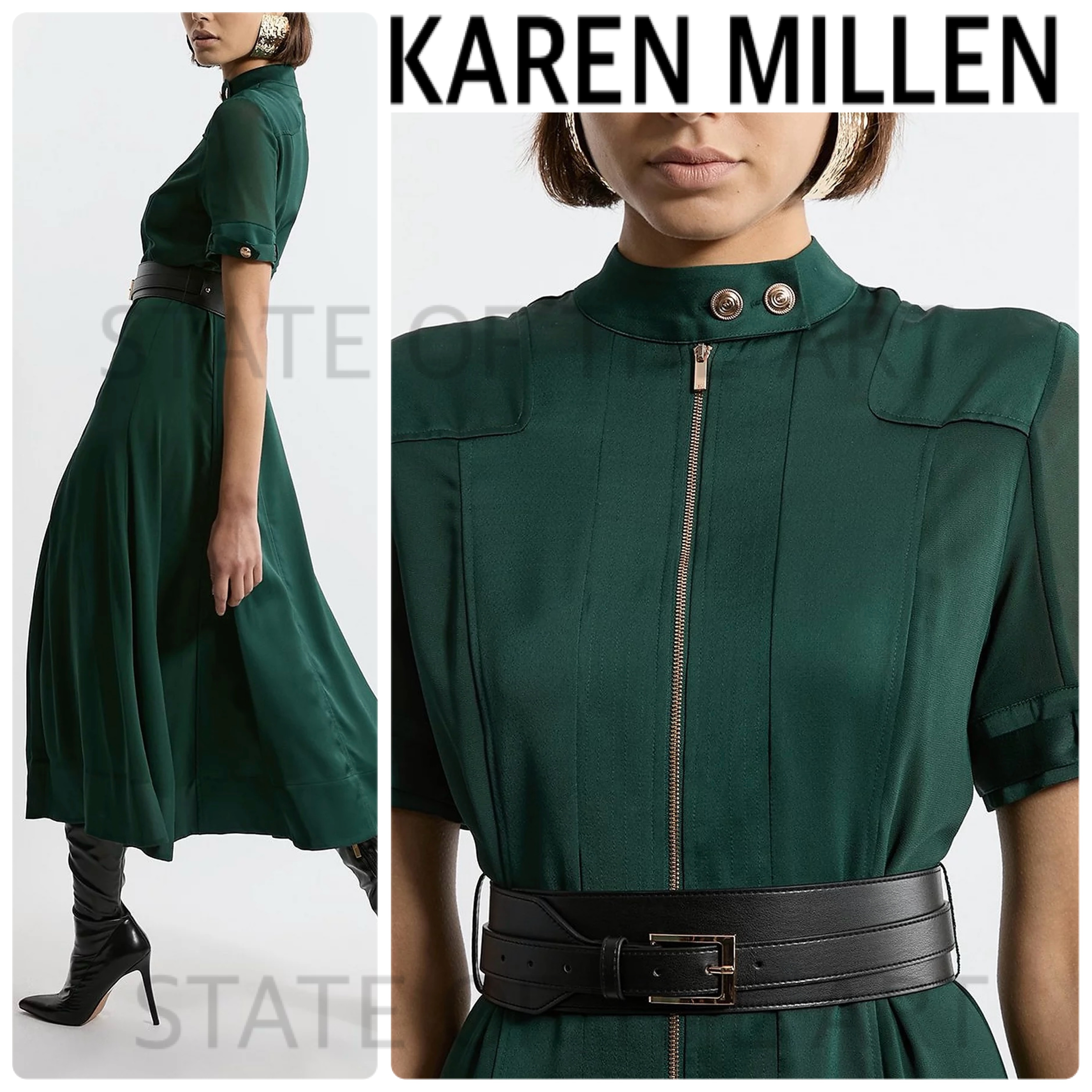 Karen Millen トップステッチ サテンジョーゼット シャツドレス