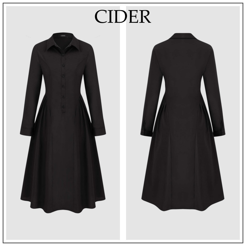 Cider◆ソリッド ボタン プリーツ シャツドレス【送料込み】