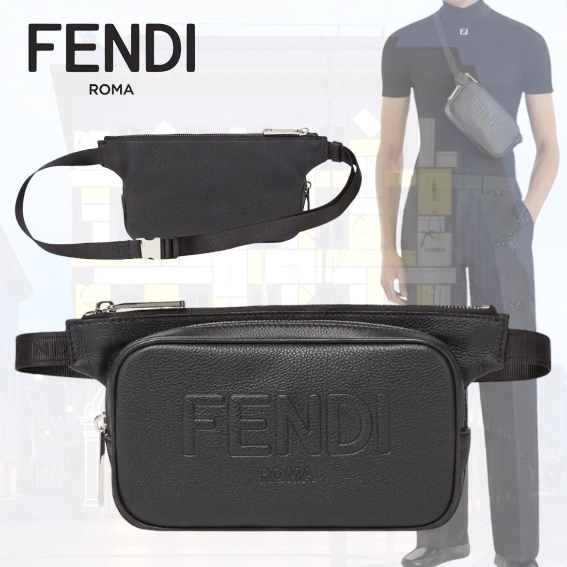 ”男性に人気” FENDI フェンディ ROMA クロスボデ ベルトバッグ