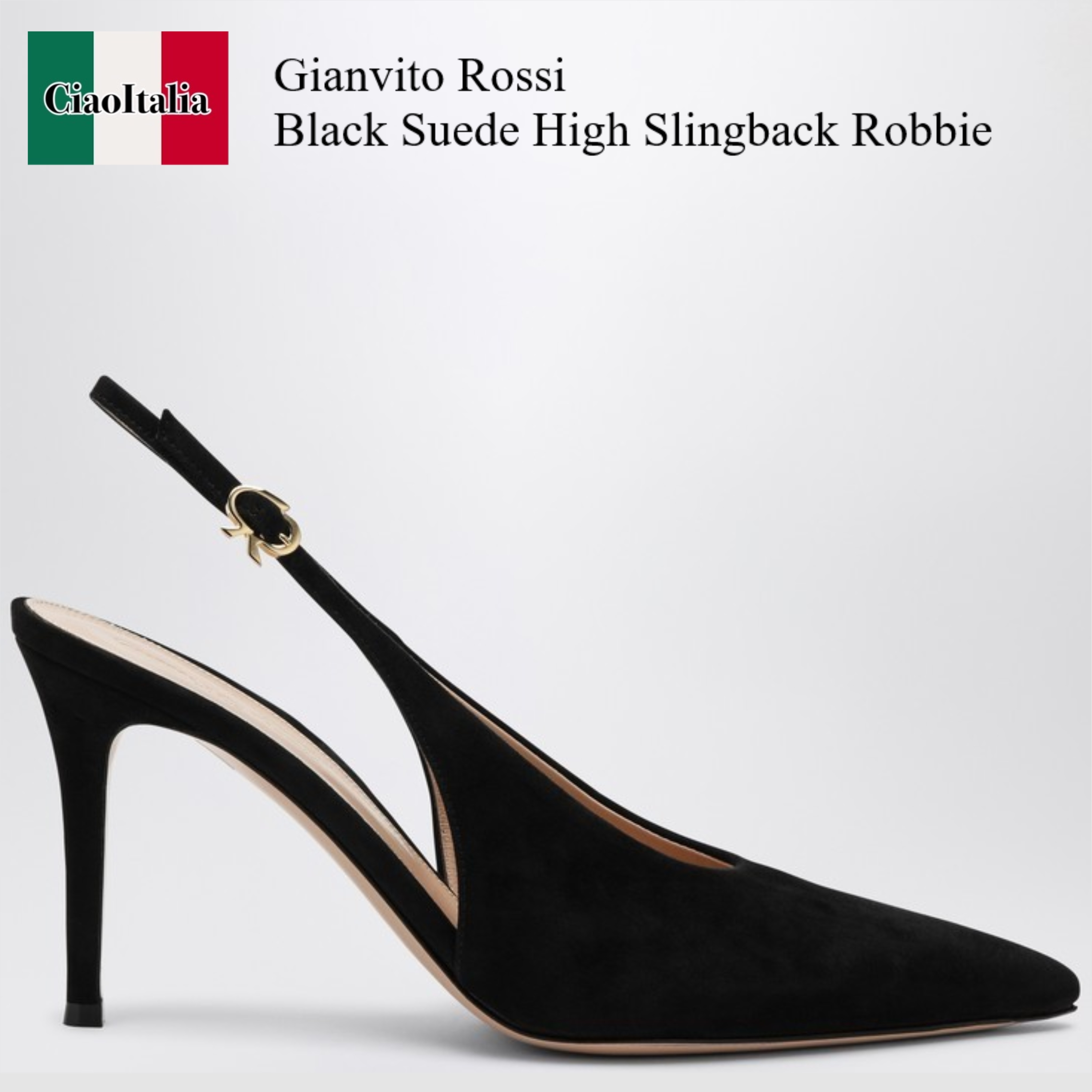 サンダル・ミュール Gianvito Rossi Black Suede High Slingback Robbie