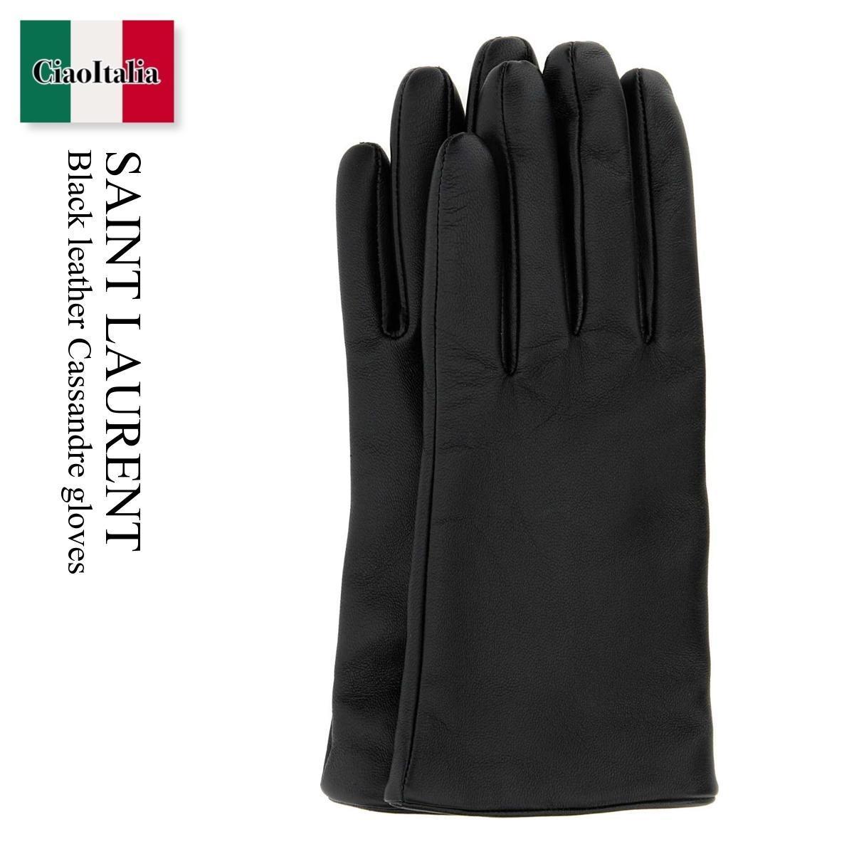 手袋 Saint Laurent Black Leather Cassandre Gloves