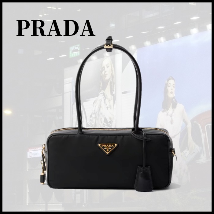 ■PRADA スモール Re-Nylon xレザー トップハンドルバッグ