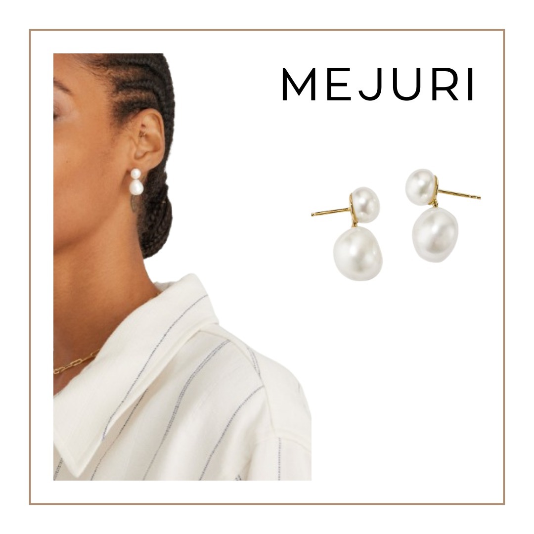 【MEJURI】Bold Pearl ドロップピアス【White Topaz】