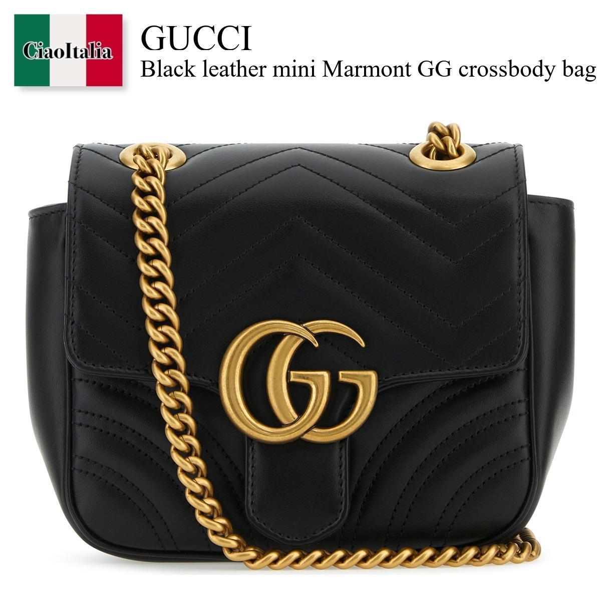 ショルダーバッグ・ポシェット Gucci Black Leather Mini Marmont Gg Crossbody Bag