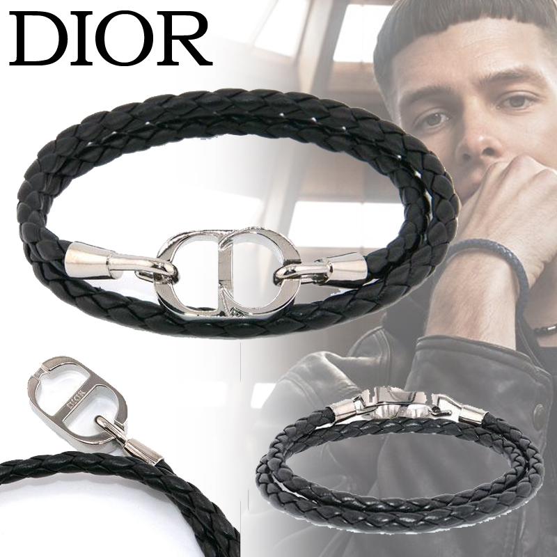 国内直営 **DIOR** CD Icon ブレイドレザー ダブルブレスレット