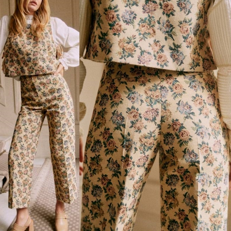 セザンヌ ジャカード ワイドストレートレッグ クロップド パンツ