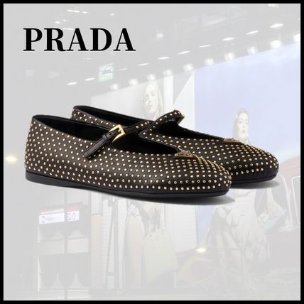 PRADA スタッズ付きバレエフラットシューズ クリスタル付き