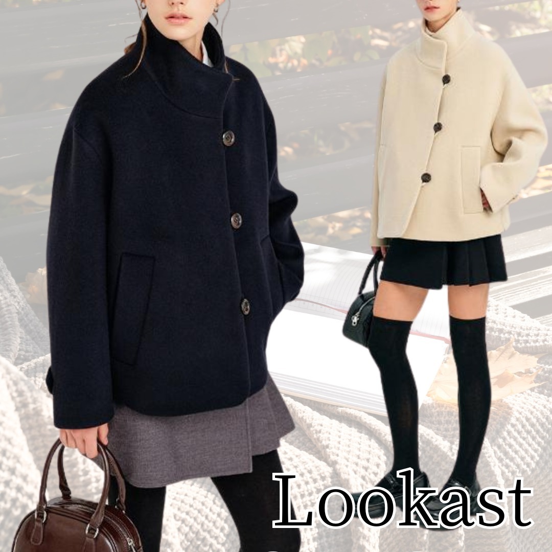 【Lookast】ニブウール ハーフ ハイネック コート 全２色