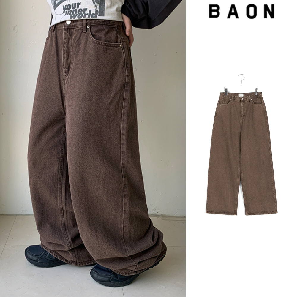 【BAON】Minami Brown Washing Cotton Wide Pants