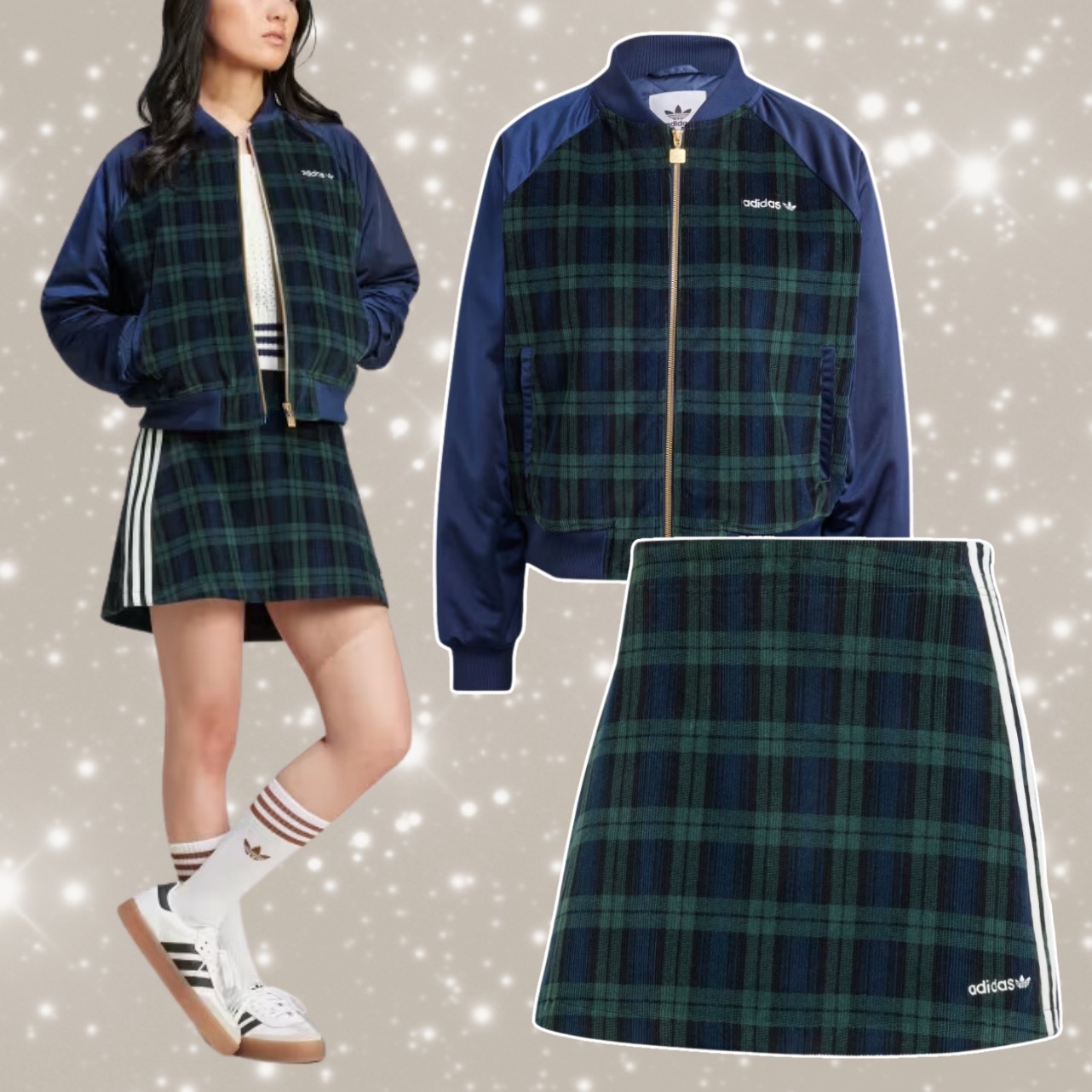 【adidas】タータンチェック カレッジ ジャケット&スカート set