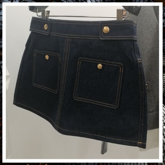CELINE お洒落 ミニスカート デニム 上品 コットン ロゴ trapeze