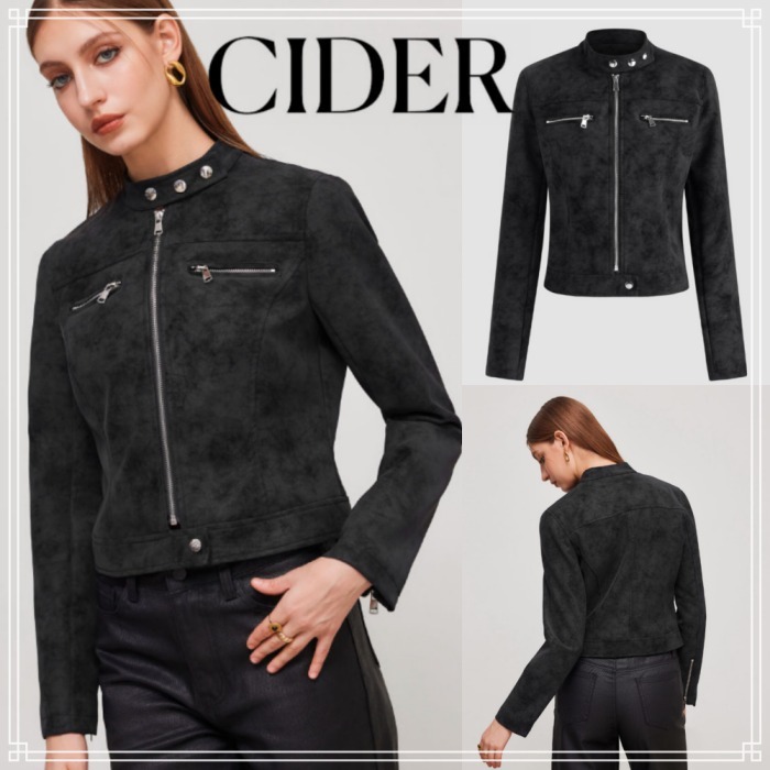 【Cider】ハイネック スエード バイカー ジャケット