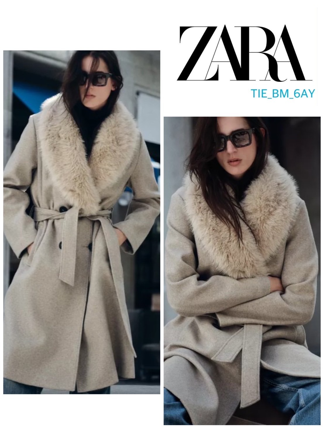 スペイン発送 ZARA ファーエフェクトラペルコート トースト 新作
