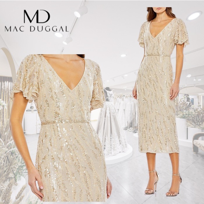 限定!!Mac Duggal スパンコール Vネック 美ライン ドレス