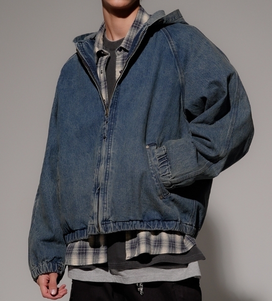 [ EZKATON ]★24FW★韓国人気★AGING HOOD DENIM JACKET EZKATON正規品☆24AW☆Aging hood denim jacket