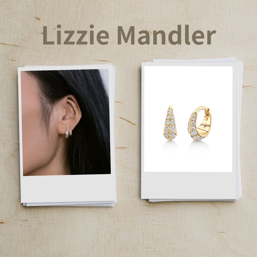 Lizzie Mandler ナイフエッジ パヴェダイヤ スタッドピアス LIZZIE MANDLER】Small Pave Crescent Hoop Right side Single