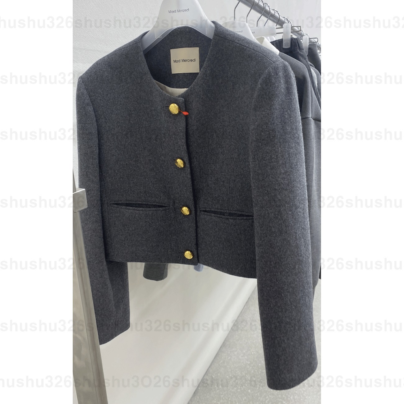 ★MARDI MERCREDI★WOOL CROPPED JACKET ROUND NECK