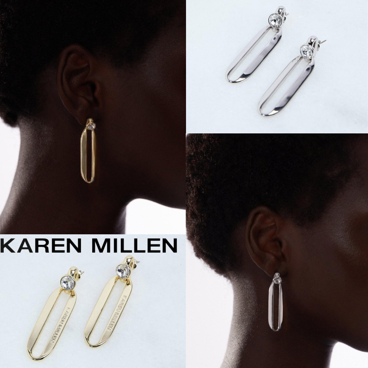 【KAREN MILLEN】クリスタル 楕円形 ドロップピアス 関税込