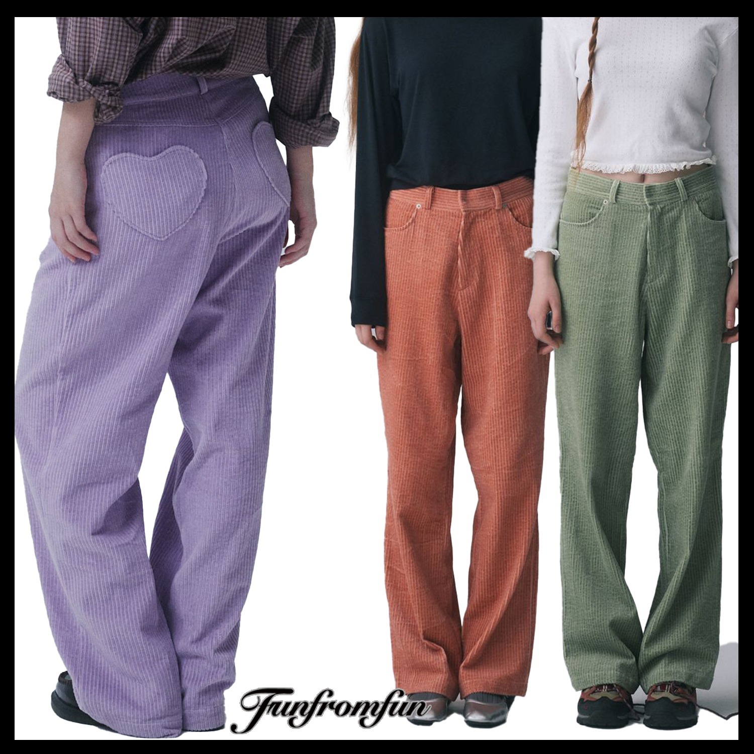 【FUNFROMFUN】HEART POCKET CORDUROY PANTS ★韓国人気★追跡付