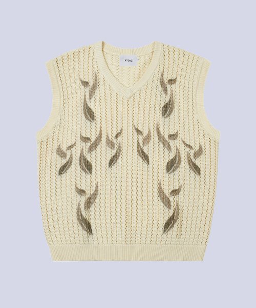 アウターその他 XTONZ XTK045 Leaf Punching Knit Vest CREAM XTK045CR