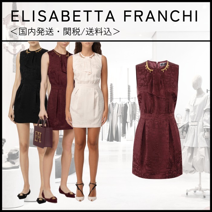 送料込☆【ELISABETTA FRANCHI】ジャカードクレープ ミニドレス