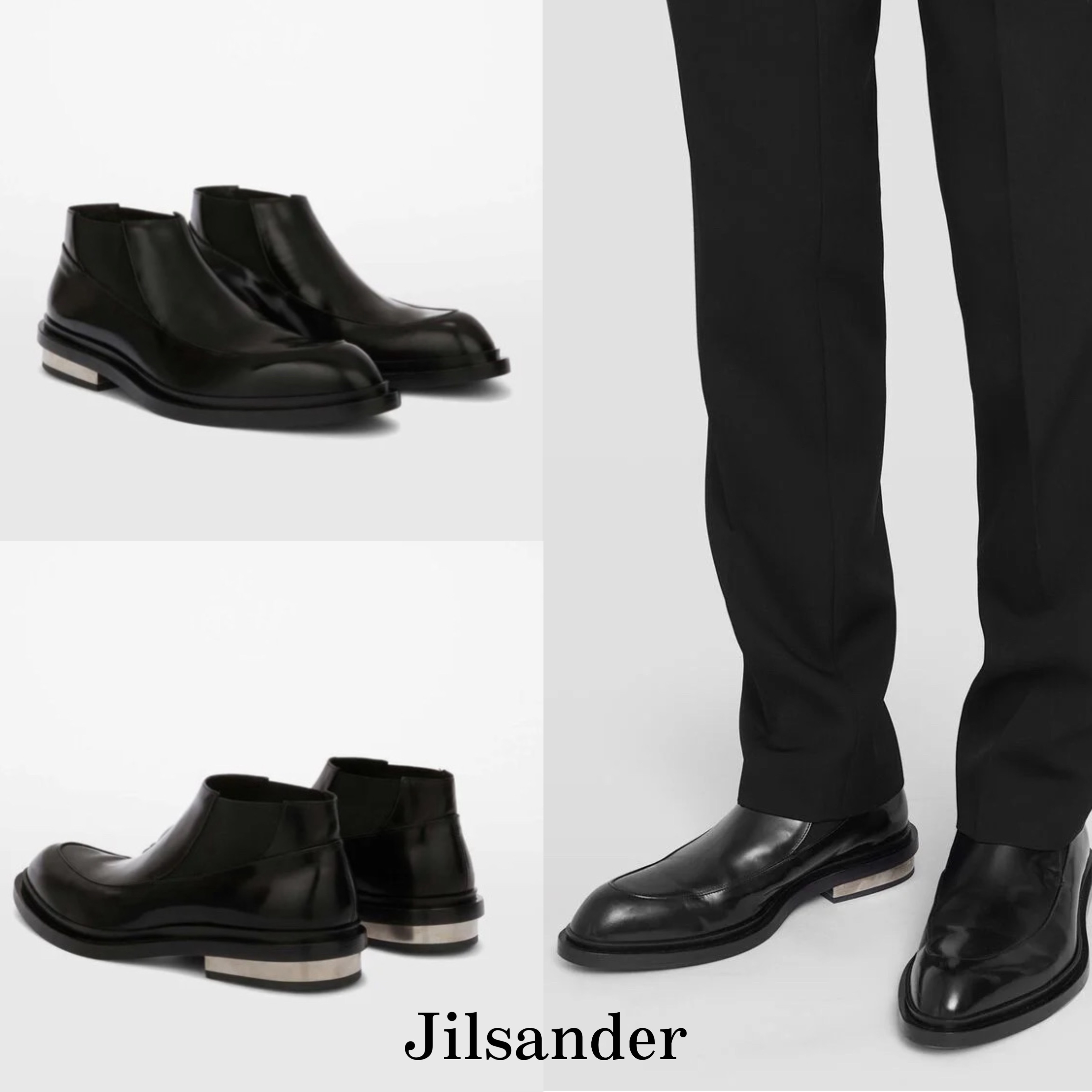 メンズ*JILSANDER* メタルヒール ローアンクルブーツ ブラック